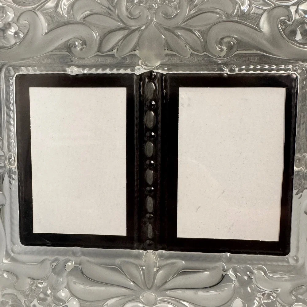 Mikasa Crystal Floral/Grapes Picture Frame Duet Double Photos Vintage Tabletop